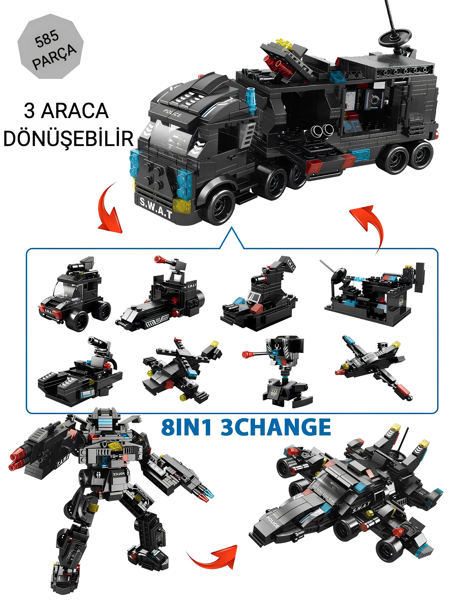 Özel Harekat Robotuna Dönüşen Blok Yapboz Seti